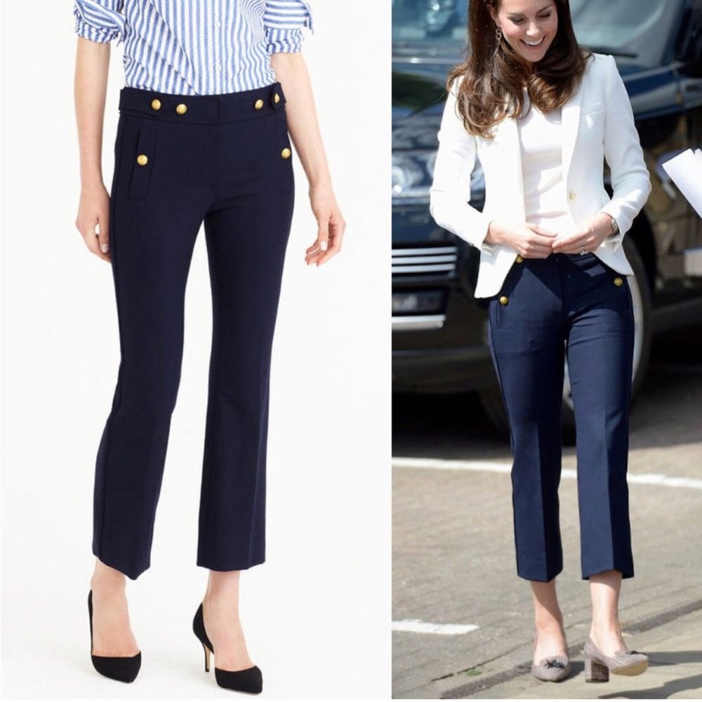 J. Crew Sailor Pants Size 10 Navy Wool Gold Buttons Cropped Kate Middleton F4448 - Picture 1 of 15